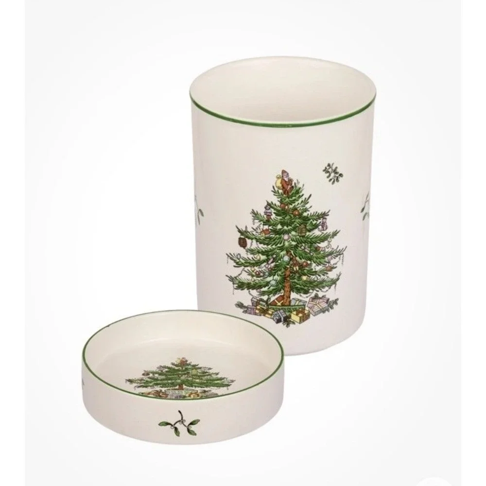 Spode Christmas Tree Tartan Wine Chiller & Coaster Bottle Cooler Set Gift Boxed
